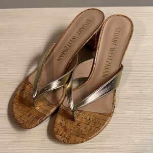Stuart Weitzman Metallic Gold Cork Sandals size 8 NWOT